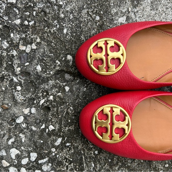 Tory Burch CHELSEA Red Ballet Flats with Gold Accents - Picture 8 of 14